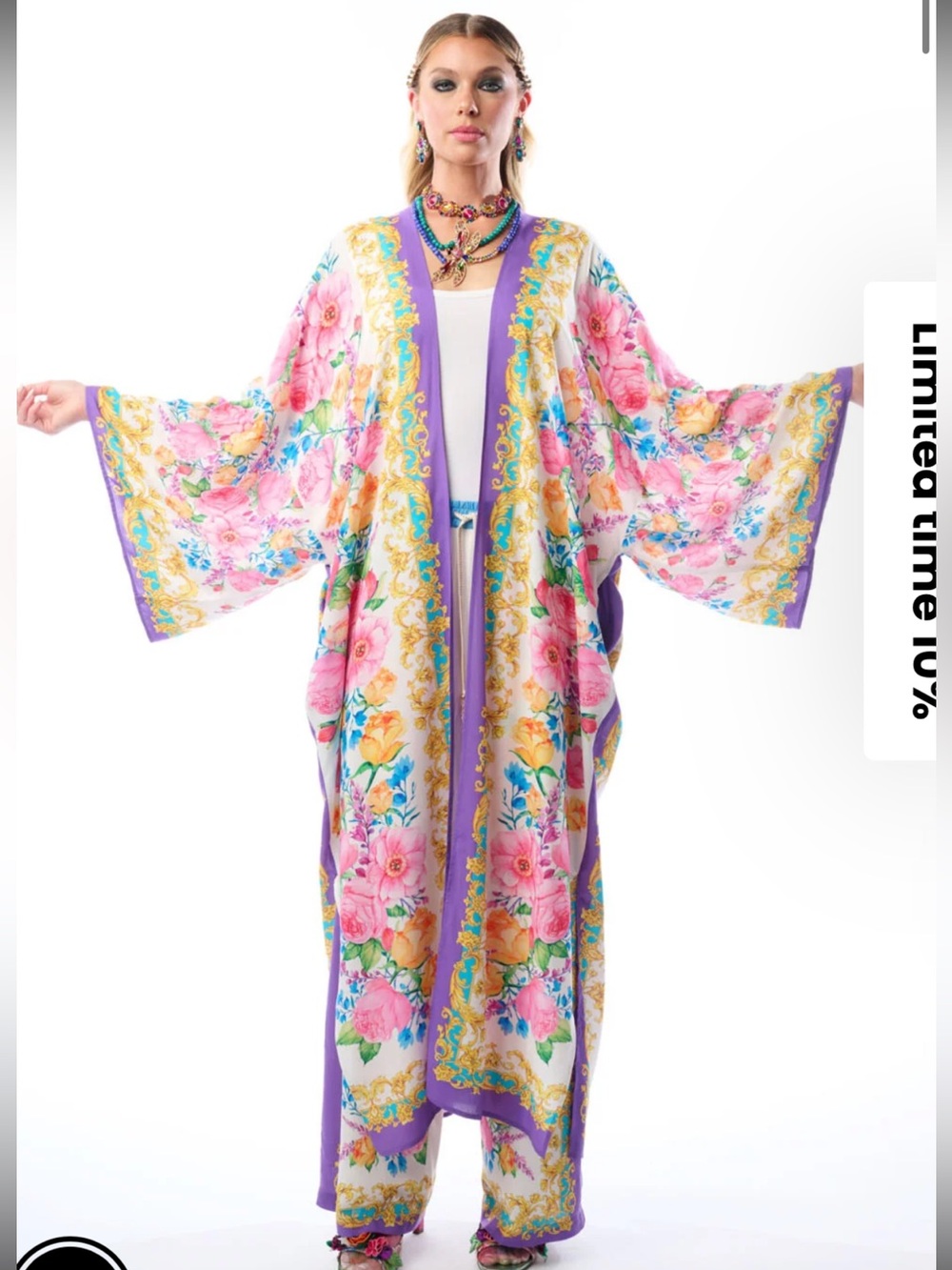 NWT Aratta Silent Journey- Blossom Maxi Kimono- White